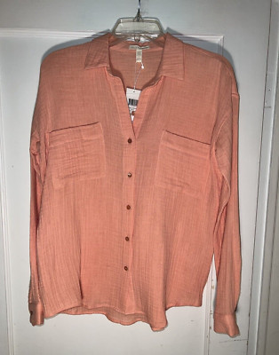 Eileen Fisher NWT Peach Organic Cotton Lofty Gauze Classic Shirt Size XXS  c858