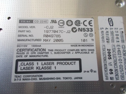 TEAC CD-224E- CJ2, CD Drive For Notebook, Fru 26K5415, #SU154 - Afbeelding 2 van 4