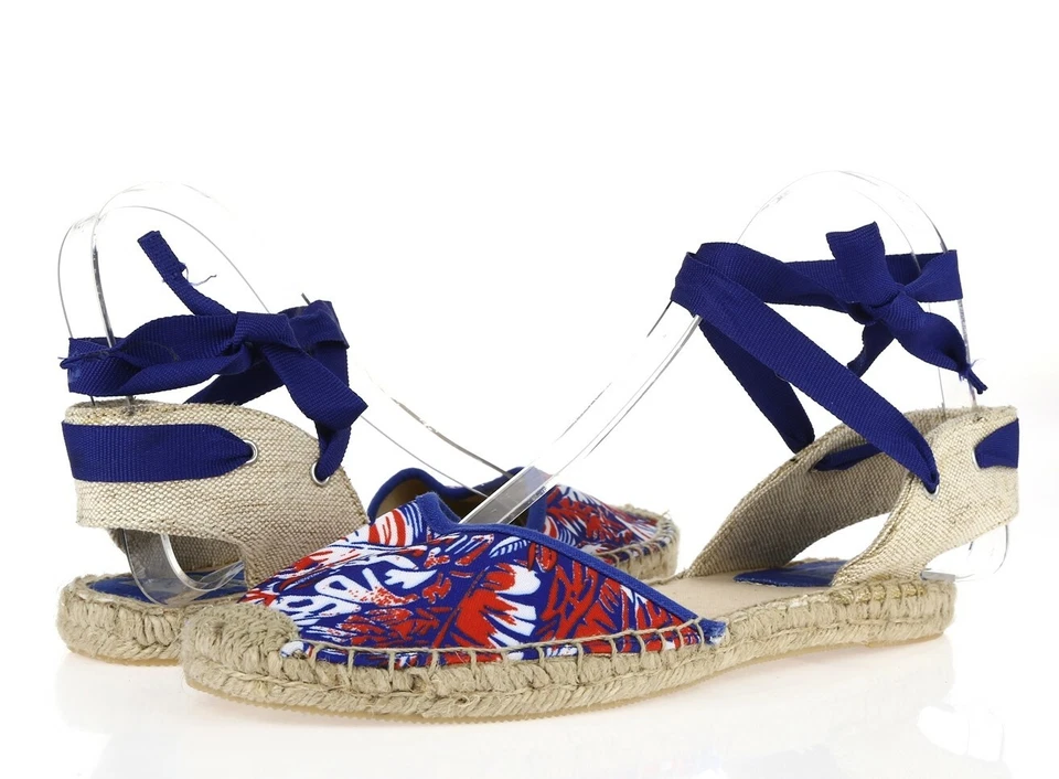 DV DOLCE VITA 蓝色棕榈树帆布踝带帆布凉鞋 8.5 码 — 第 2/4 张图片