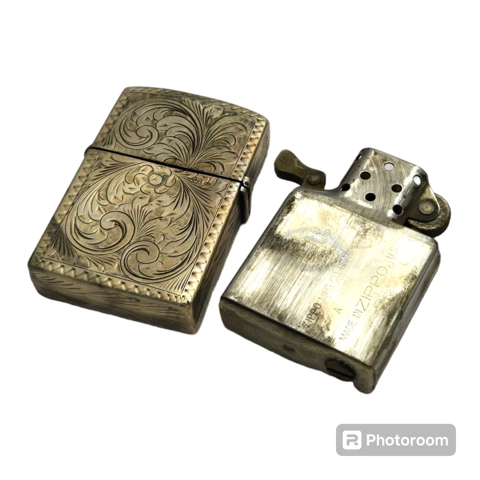 Antiguo encendedor de plata 800 grabado zippo insertar encendedor  Foto 4 de 4