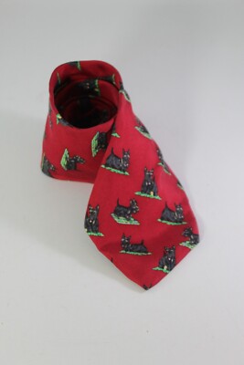 Scottish Terrier Black Scottie Dog Neck Tie Silk Red Black ALYNN USA
