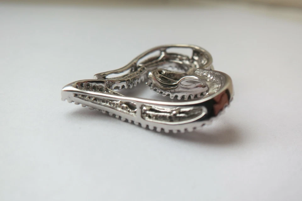 ANTIGUO Colgante Corazón Diamante 10K con Baguette de Oro y Piedras Redondas Firmado JWBR Foto 4 de 4