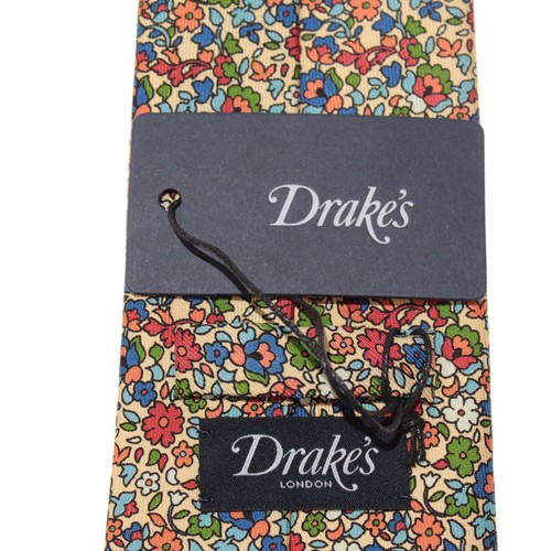Drake's NWT Neck Tie in Yellow / Multicolor Mini Floral Print 100% Silk - Picture 7 of 8