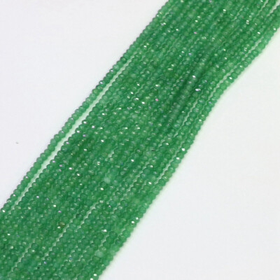 15 Loose Faceted Green Jade Beads - 2x4mm Rondelle, Natural Gemstone, For Jewelry Making