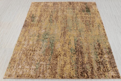 8x10 Camel Green Soft Wool & Silk Modern Abstract Hand Knotted Fine Quality Rug - Picture 3 of 14