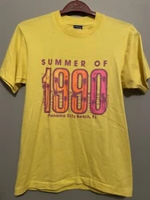 Vtg Summer Of 1990 Panama City Beach Shirt Yellow Size M Screen Stars Best(C45)