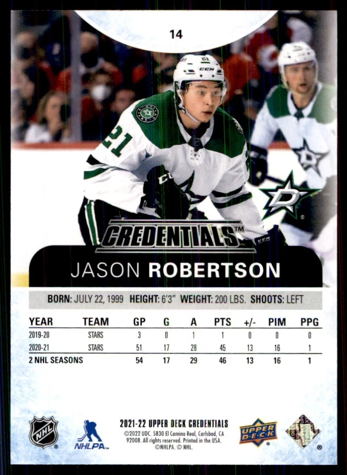 2021-22 Upper Deck Credentials Jason Robertson #14 - Image 2 of 2