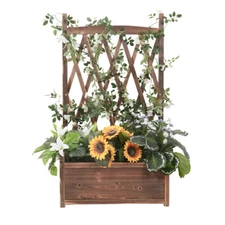Jumbo Wooden Plants Raised Garden Bed Planter Outdoor Gardening w/ Tall Trellis