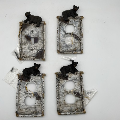 Black Bear Single Switch Toggle Plate/Outlet Cover Rustic Birch Faux Wood Look