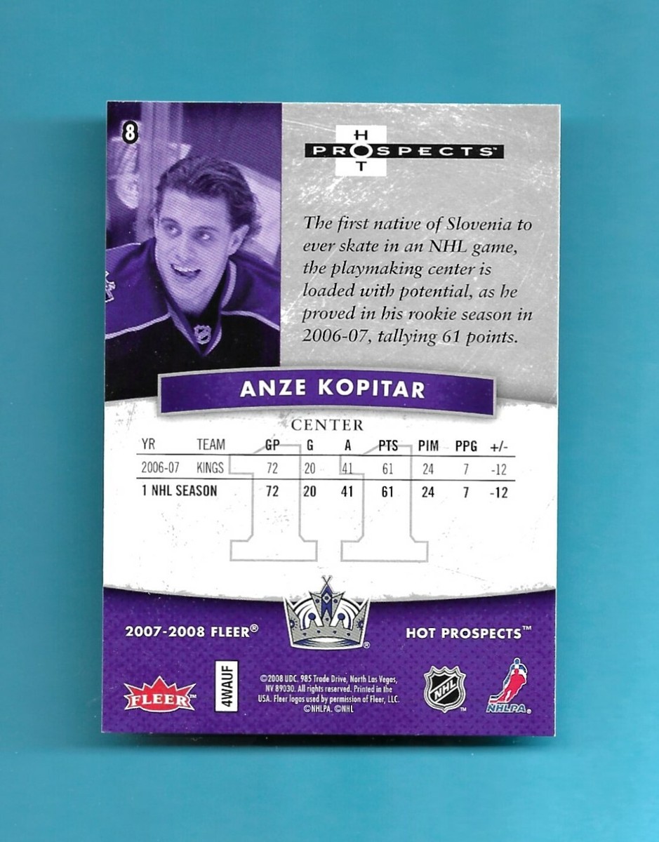 2ND YEAR! 07-08 Fleer HOT PROSPECTS Card # 8 ANZE KOPITAR LA KINGS