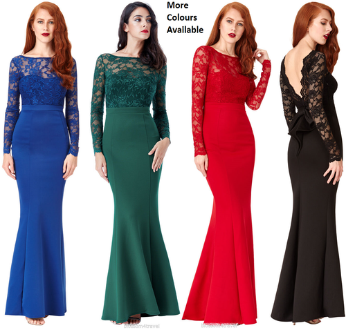 Goddiva Lace Open Back Bow Long Sleeve 