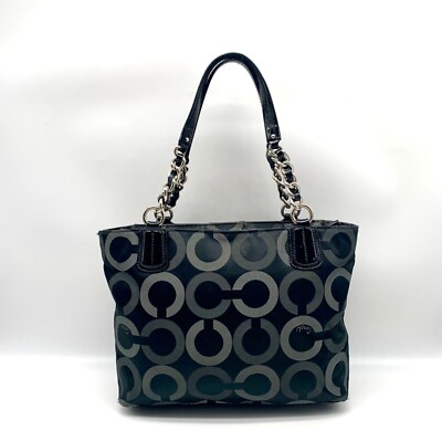 COACH マディソン 2WAY レザー　ダークグレー Coach Black & Gray Signature Sateen Madison Tote & Matching Wallet