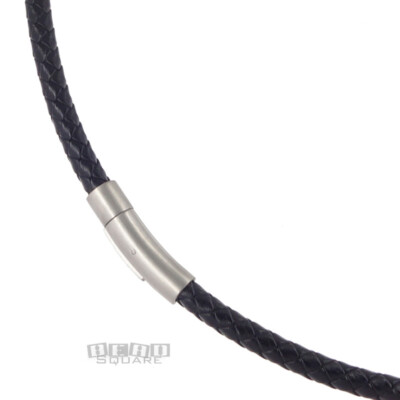 6mm Black Braided Genuine Leather Cord Stainless Steel Necklace / Bangle 6.5-40''