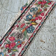 1840 Border fabric French small scale hand block printed saturated painted mate