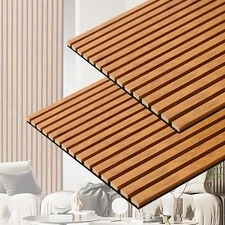 3D Slat Acoustic Wall Panels with Wood Finish Accent, 2 Pack Sound Absorbing Pan
