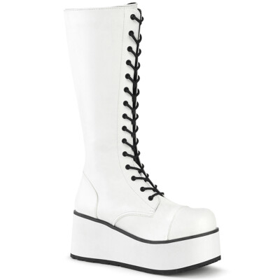 TRASHVILLE-502 Damenia Damen Herren Plateaustiefel weiß Matt 17-Loch Schnürung