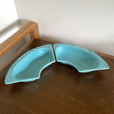 Vintage Mid Century California Pottery 254 Turquoise Curved USA Dishes SET OF 2