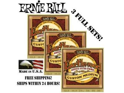 *3 SETS! ERNIE BALL EARTHWOOD 80/20 BRONZE CUSTOM MEDIUM GUITAR STRINGS 2005*