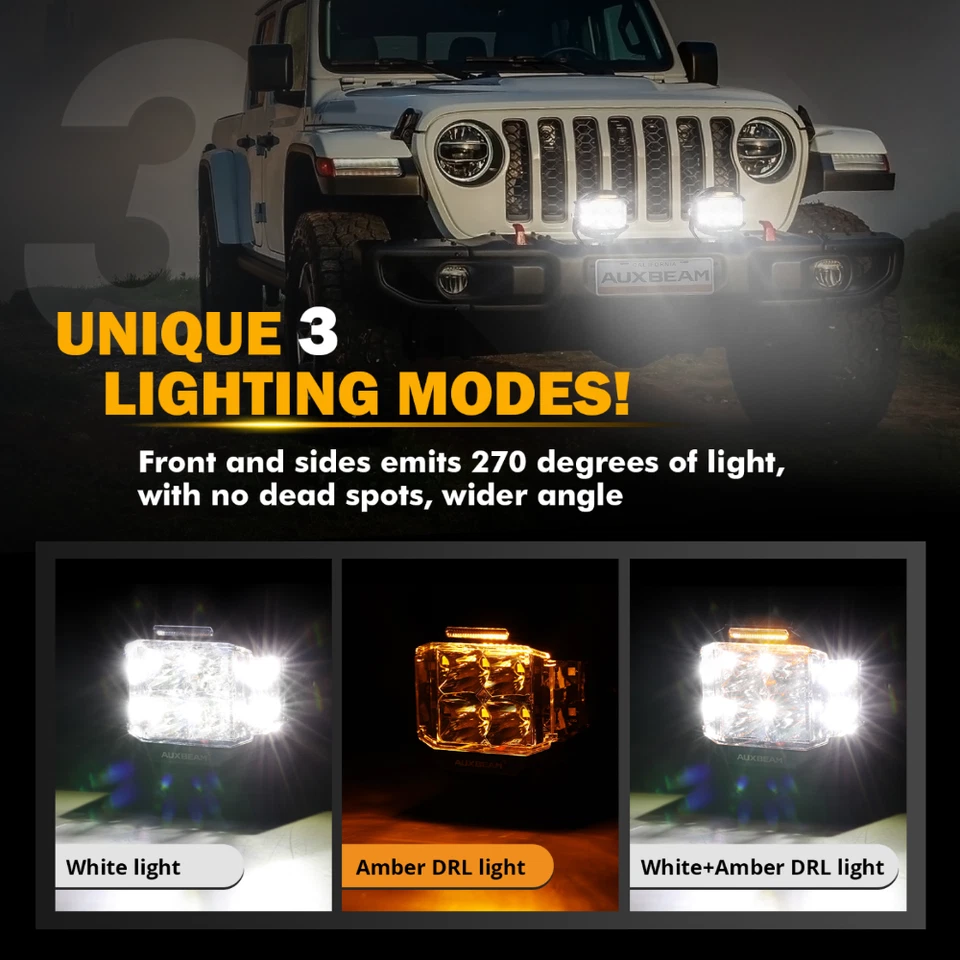 AUXBEAM 2X 4inch 92W LED Work Light Side Shooter Amber DRL For Bombardier DS 650 - Image 2 of 4