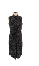 ALFANI Dress Size 6 Black White Hearts Sleeveless Button Down Collared