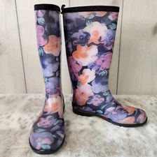 Kamik Womens 14" Tall Rain Boots SIZE 7 Waterproof Poppy Floral Blue Purple Pink