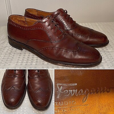 SALVATORE FERRAGAMO Size 10.5 Brown Leather Wingtip Brogue  display picture 3