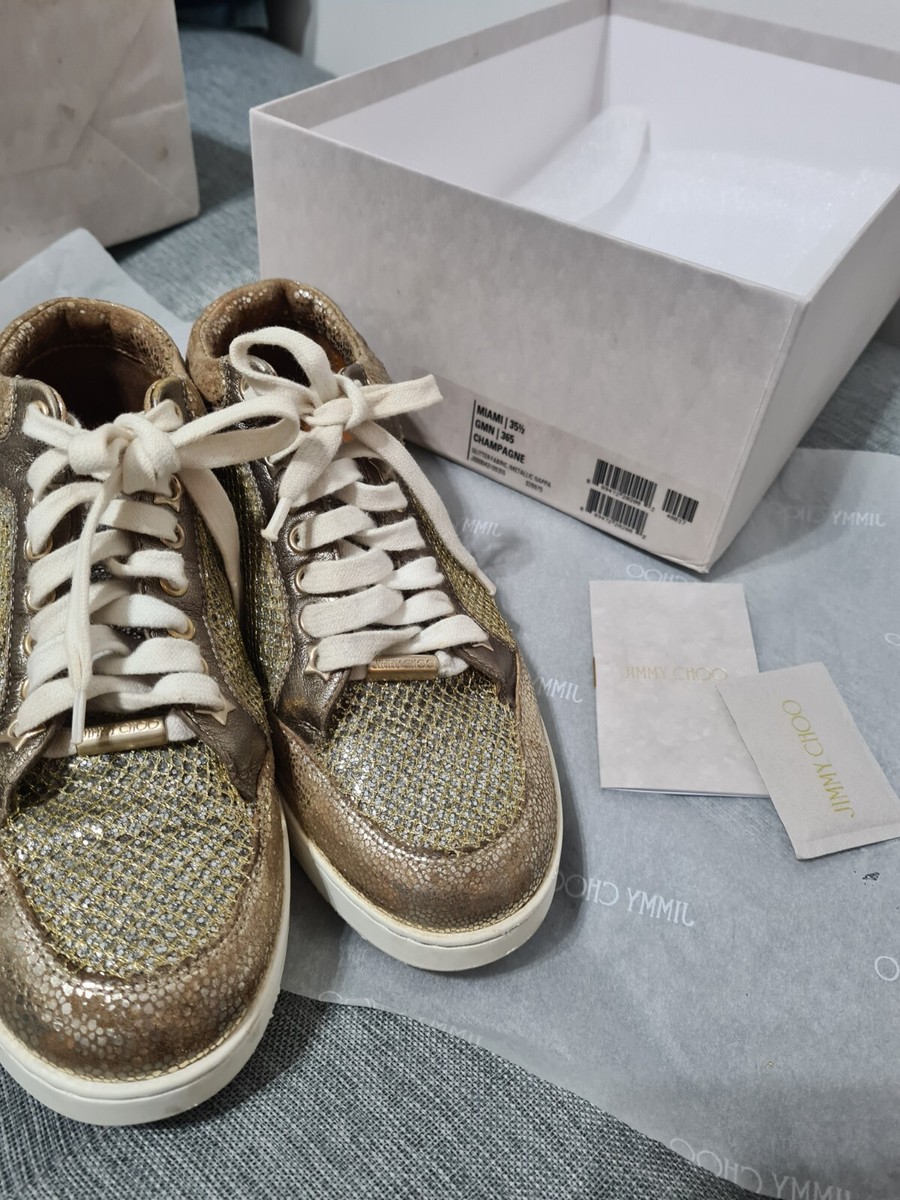 Jimmy Choo Women Miami Glitter Champagne Gold Trainers Jimmy Choo Women Miami Glitter Champagne Gold Trainers