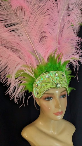 Ostrich Feather Headdress Showgirl Samba Carnival MADE IN USA, Mardi gras - Picture 6 of 9