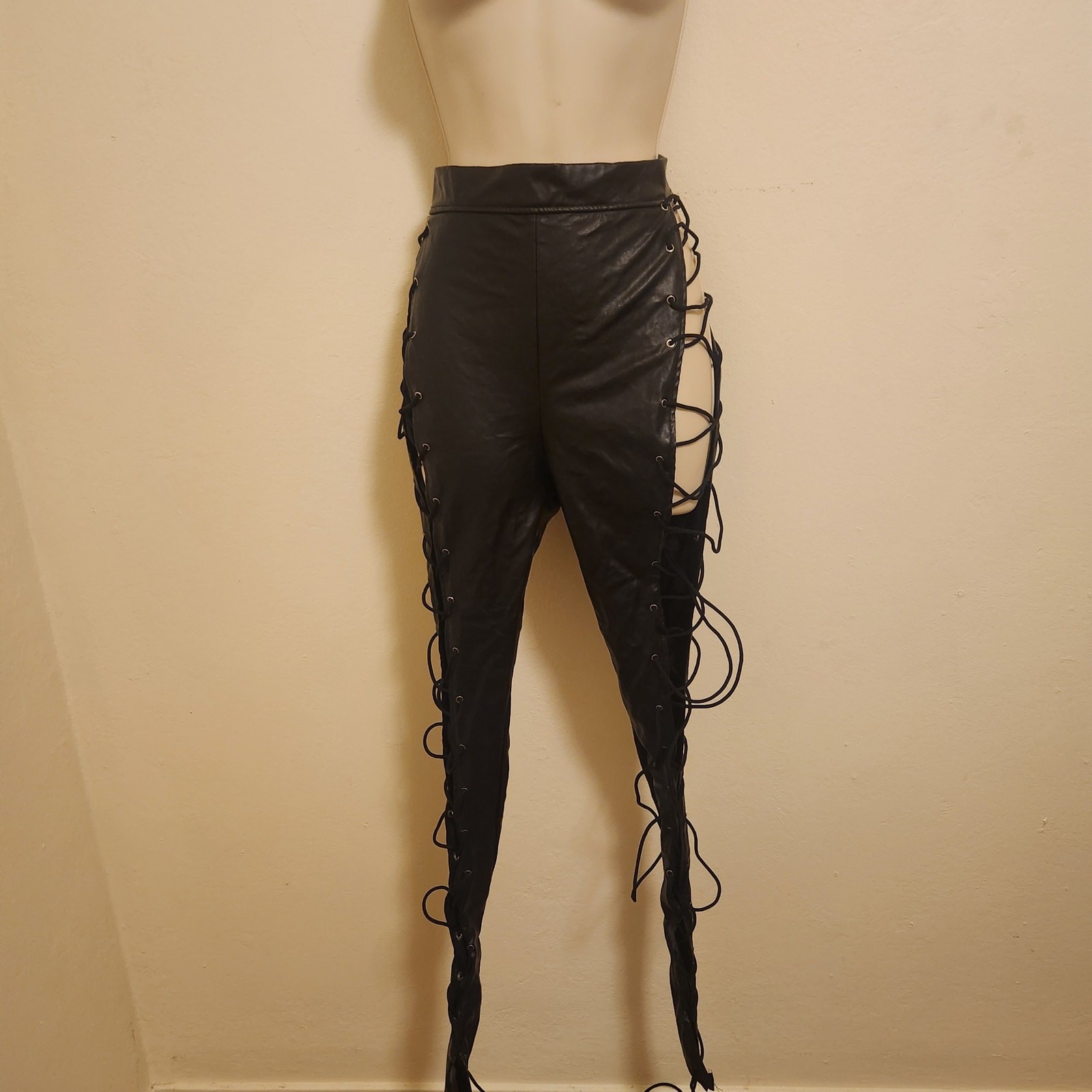 Pleather Zig Zag Drawstring Pants Size Medium - image 1