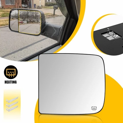 For Dodge Ram 1500 2500 3500 Heated Driver Left Side Upper Towing Mirror Glass