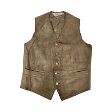 Vifneix Barcelona Vintage 90s Taupe Brown Suede Leather Button Front Vest Spain