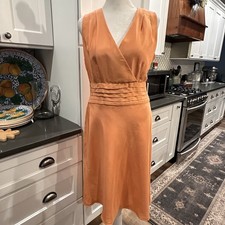 Vintage Talbots 90’s Y2K Pure Silk Cocktail Dress Size 8 Orange Sleeveless Midi