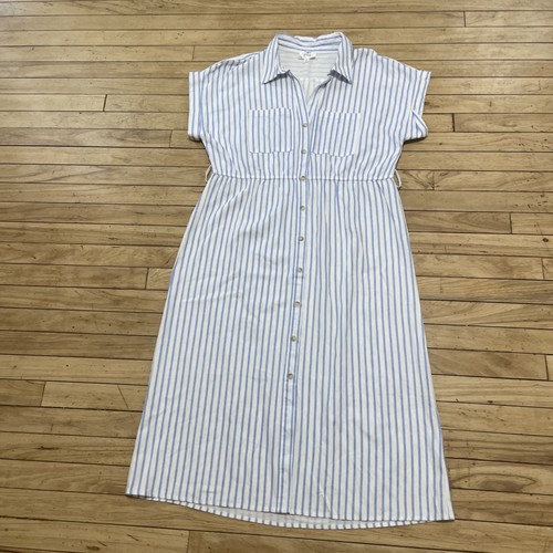 Perch by Blu Pepper Linen Dress Women 1X White Blue Nautical Stripe Boho Beachy - Picture 22 of 24
