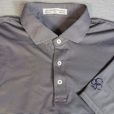 Holderness  Bourne Mens XXL Gray/Blue Striped Golf Embroidered Performance Polo