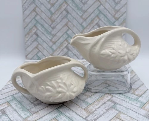Vtg 1940s McCoy Daisy Creamer and Sugar Bowl Set off white