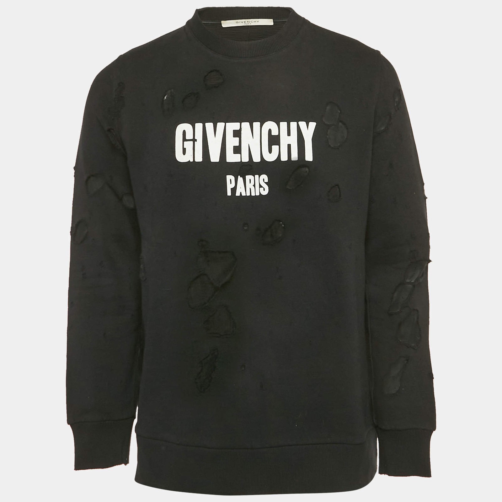 Givenchy Black Logo Printed Cotton Distressed Sweatshirt M