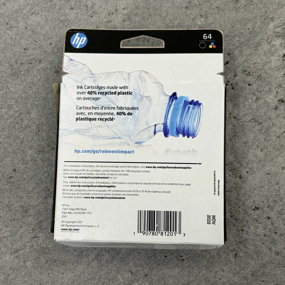 Genuine HP 64 Black Color Combo Pack Ink Cartridges Exp 11/2025 New Sealed Box - Image 4 of 4