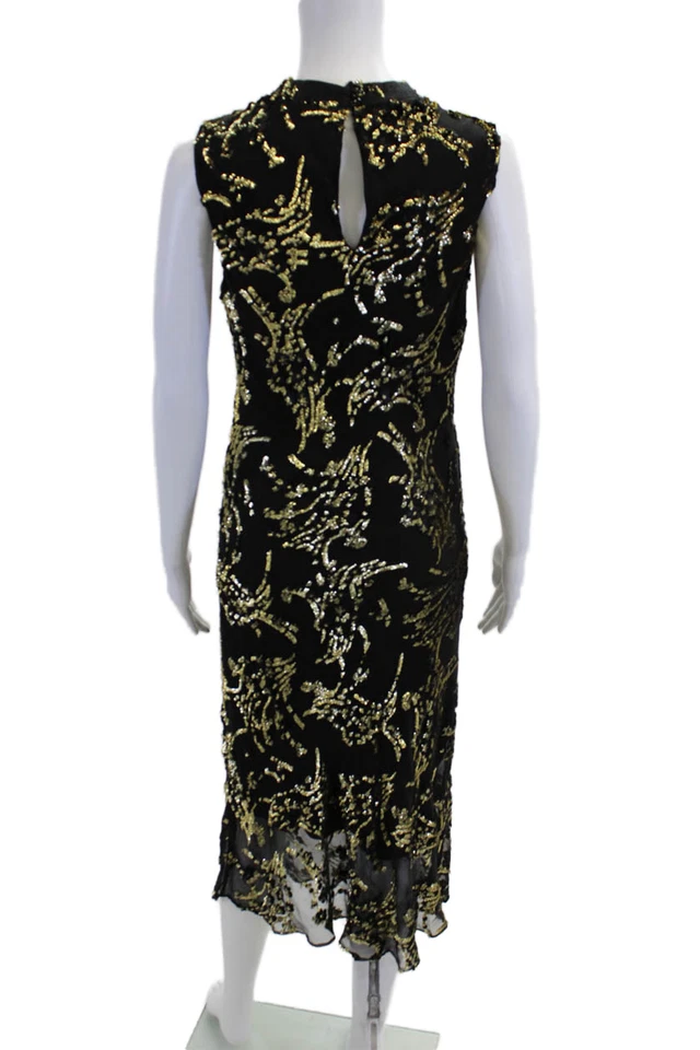 Vestido negro Ulani 2 estampado texturizado cuello drapeado seda Trina Turk para mujer talla 6 Foto 3 de 4