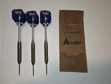 Vintage Brass Dart Set with Blue Flights - Steel Tip W/ Accudart Pouch- 21g