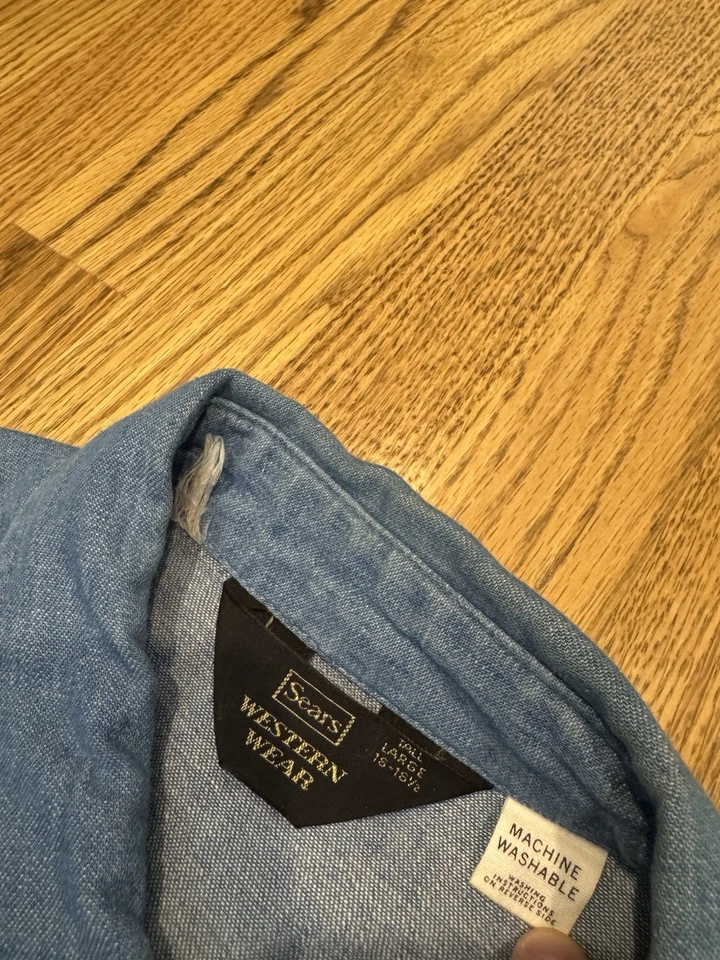 Vintage Sears Roebucks Pearl Snap Denim Shirt Men's Size Large Tall Western Vtg - Image 3 of 4