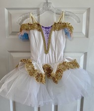 Weissman Girls White Dance Costume With Gold Trim Size IC