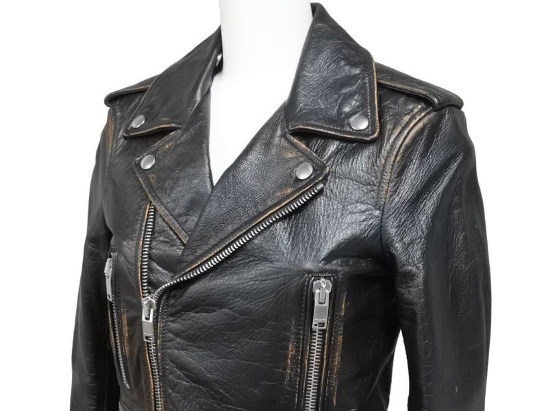 Giacca Saint Laurent Rider'S Moto Gatto e Cocktail 483165 Pelle di Vacchetta Taglia 34