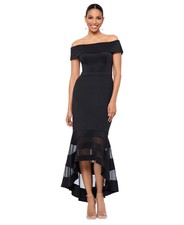 Xscape Black High-Low Off-The-Shoulder Midi Dress Cocktail Gown Size 16 $179