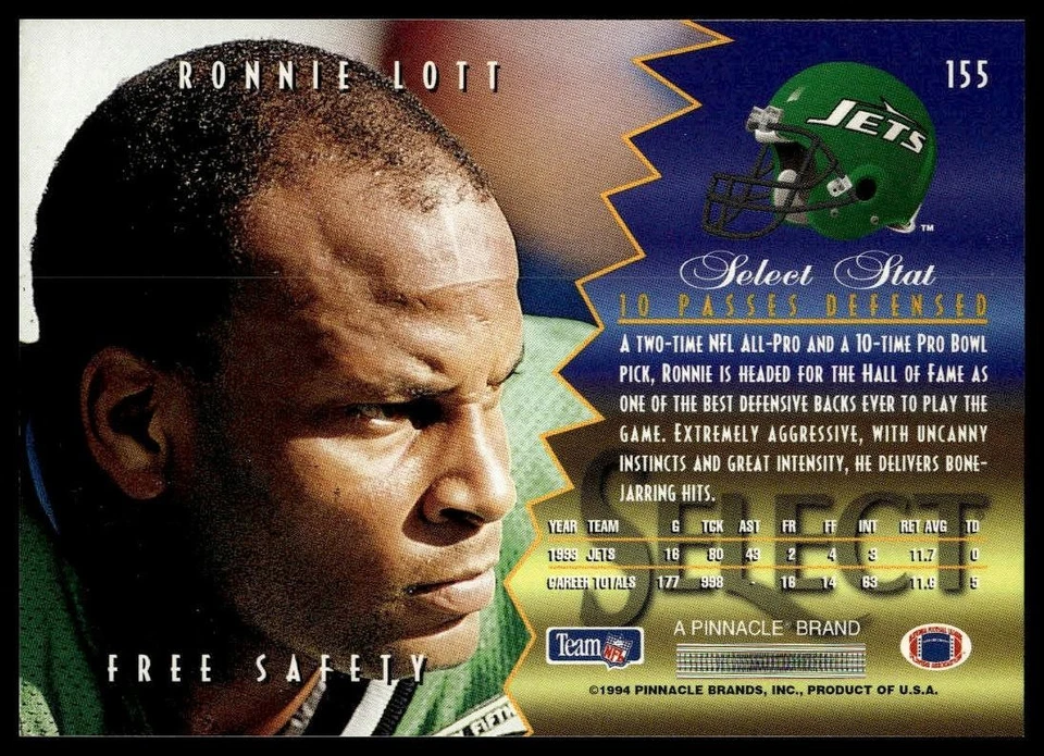 1994 Select #155 Ronnie Lott - Image 2 of 2