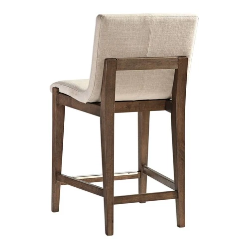 Walnut Wood Bar Stool Brown 26" High Neutral Cushion for Kitchen Counter Height - Picture 6 of 8