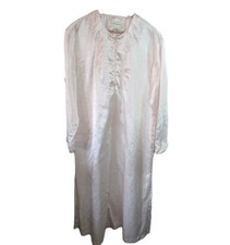 Jaclyn Smith Nightgown Baby Pink Satin Embroidered Floral Neckline Size Large