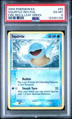 2004 POKEMON EX FIRE RED & LEAF GREEN #83 SQUIRTLE-REVERSE FOIL PSA 6