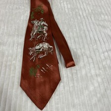 Vtg 40/50s Rhynecliffe Handmade Painted Cowboy Rust Silk Tie With the Dots