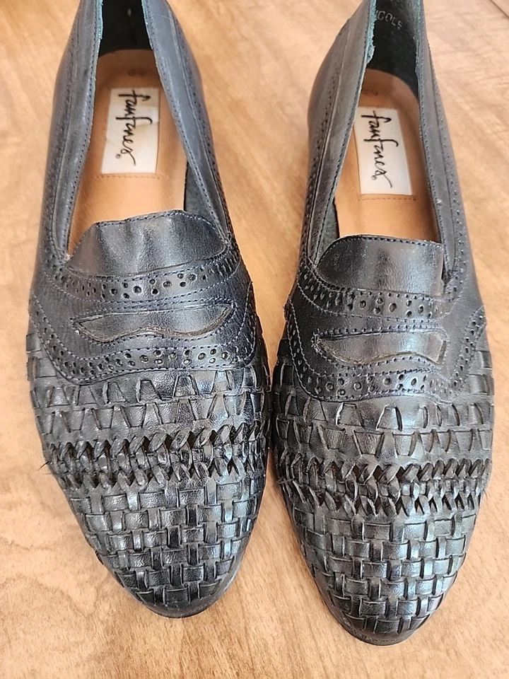 Mocasín plano tejido sin cordones Fanfares Nicole para mujer talla 8,5 de cuero negro Foto 3 de 4