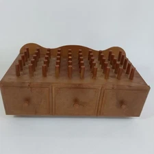 Vintage Sewing Bobbin Box with Drawer Brown Plastic Craft Storage